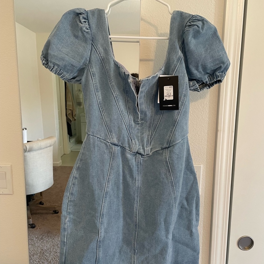 SOLD - Mini puff sleeve jean dress